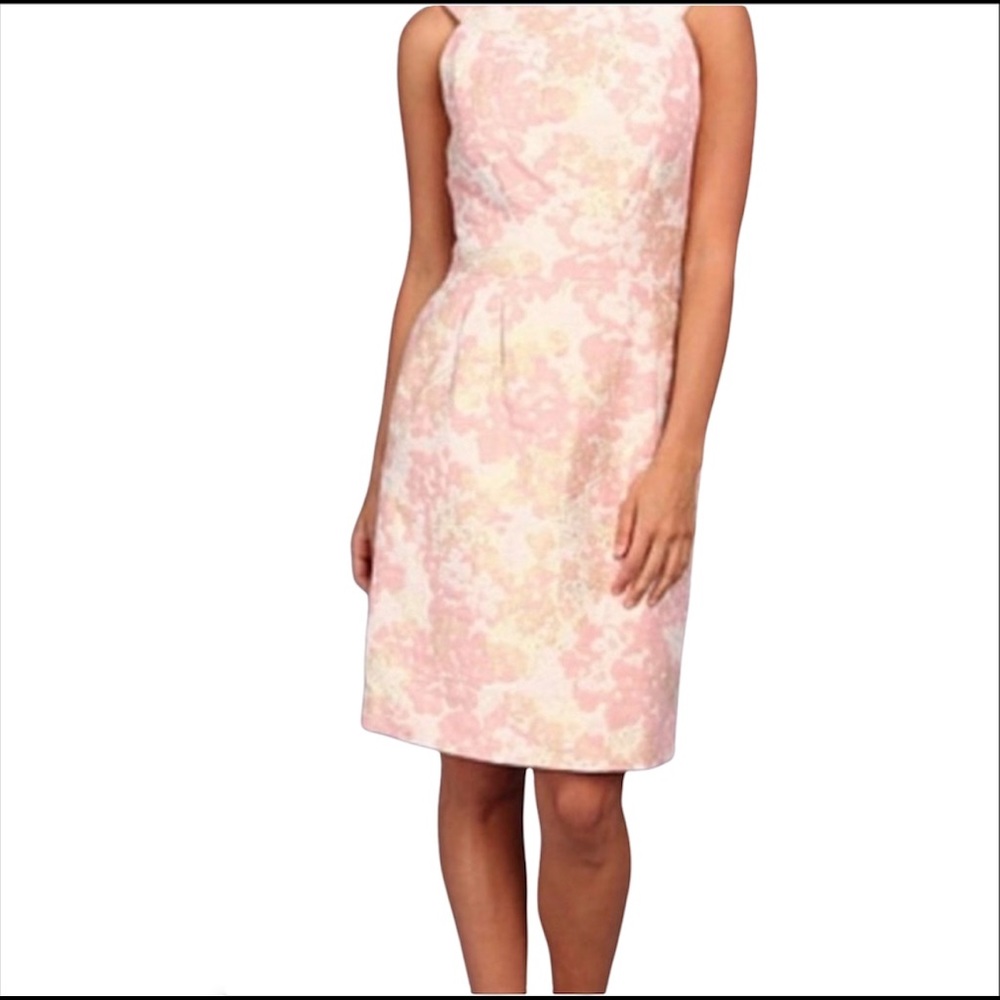 Tahari Arthur S Levine Pink Gold Floral Brocade Fit & Flare Sleeveless D…
